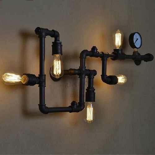 Aplik Retro Gotik Tarz Su Borusu Manometre Beş Ampül Kör Tapa Aplik Retro Gotik Tarz Su Borusu Manometre Beş Ampül Kör Tapa