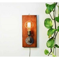 Vintage Tarz Ahşap Endüstriyel Boru Çeşmeli Siyah Metal Aplik Duvar Aydınlatma Vintage Tarz Ahşap Endüstriyel Boru Çeşmeli Siyah Metal Aplik Duvar Aydınlatma