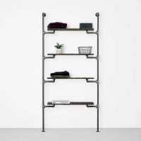 Elbise Askılığı Portmanto Dört Ahşap Raflı Gardrop Duvar Tipi Su Borusu Retro Tarz