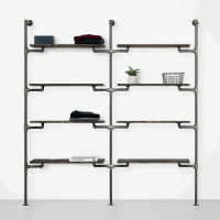 Elbise Askılığı Portmanto İki Bölümlü Sekiz Ahşap Raflı Gardrop Duvar Tipi Su Borusu Retro Tarz Elbise Askılığı Portmanto İki Bölümlü Sekiz Ahşap Raflı Gardrop Duvar Tipi Su Borusu Retro Tarz