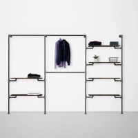 Elbise Askılığı Portmanto Üç Bölümlü İki Bir Dört Yan Yana Raflı Gardrop Duvar Tipi Su Borusu Retro Tarz