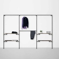 Elbise Askılığı Portmanto Üç Bölümlü Yan Yana İki Bir İki Raflı Gardrop Duvar Tipi Su Borusu Retro Tarz Elbise Askılığı Portmanto Üç Bölümlü Yan Yana İki Bir İki Raflı Gardrop Duvar Tipi Su Borusu Retro Tarz